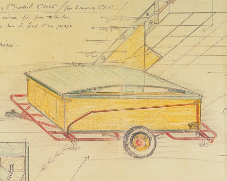 Sketches of the first trailer tent imagined by Constant Rousseau